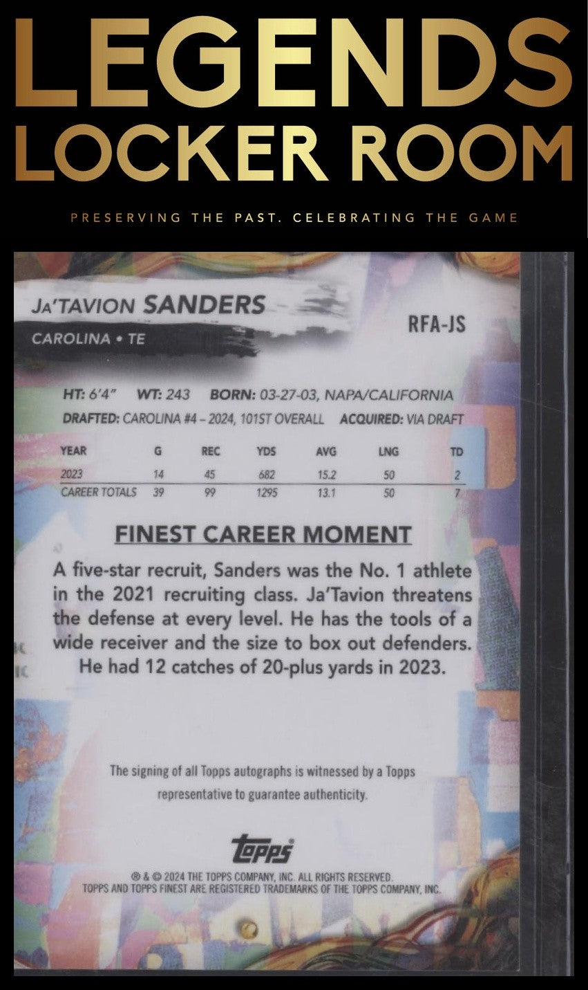2024 Finest #RFA-JS Ja'Tavion Sanders Rookie Finest Autographs