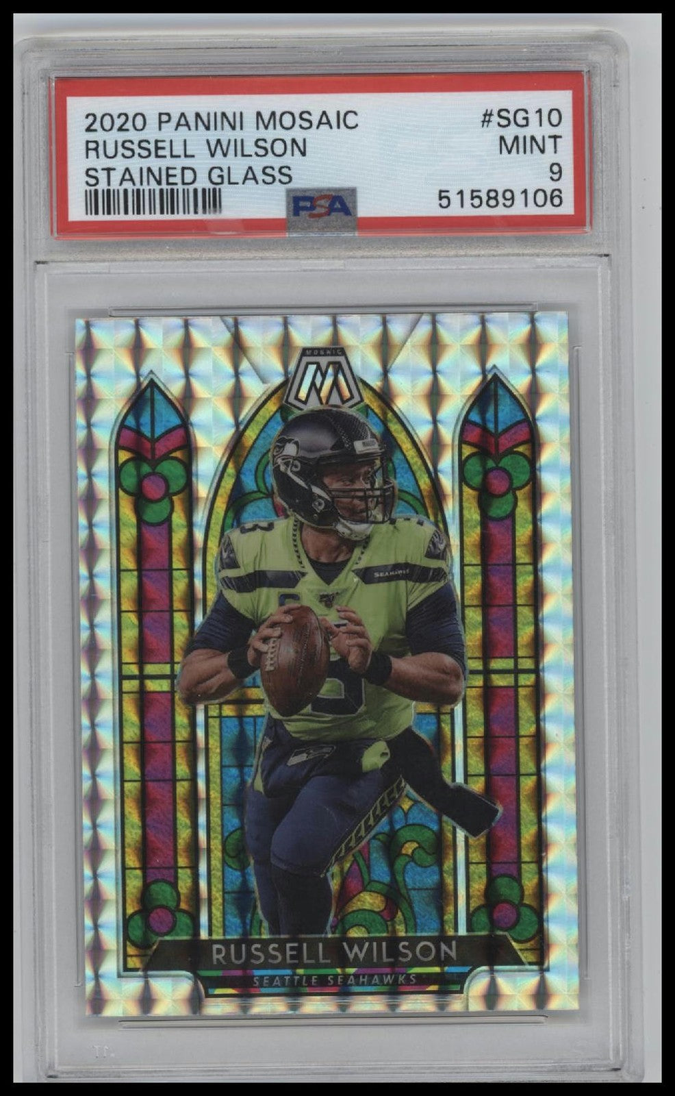 2020 Panini Mosaic Stained Glass #SG10 Russell Wilson Stained Glass PSA 9