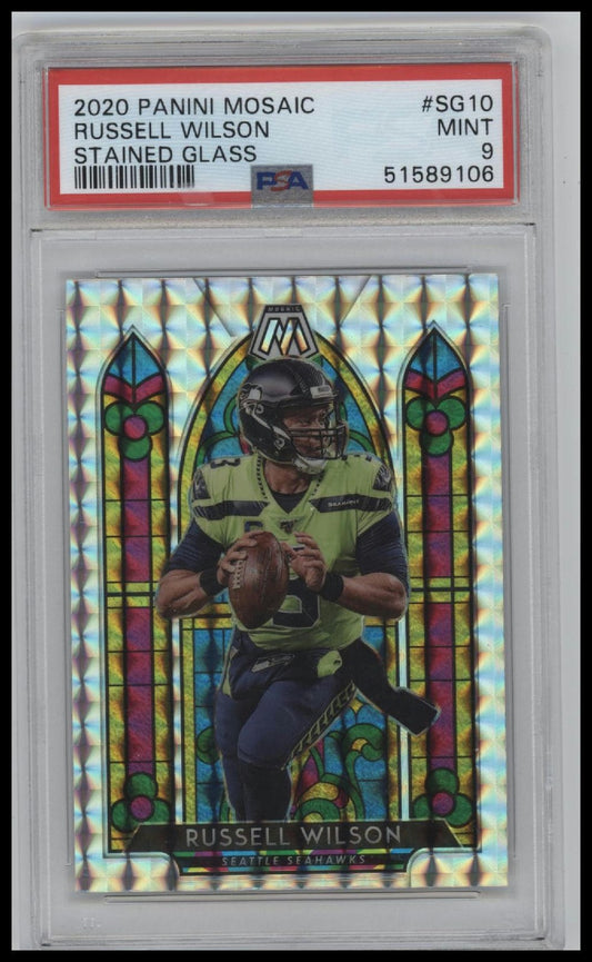 2020 Panini Mosaic Stained Glass #SG10 Russell Wilson Stained Glass PSA 9