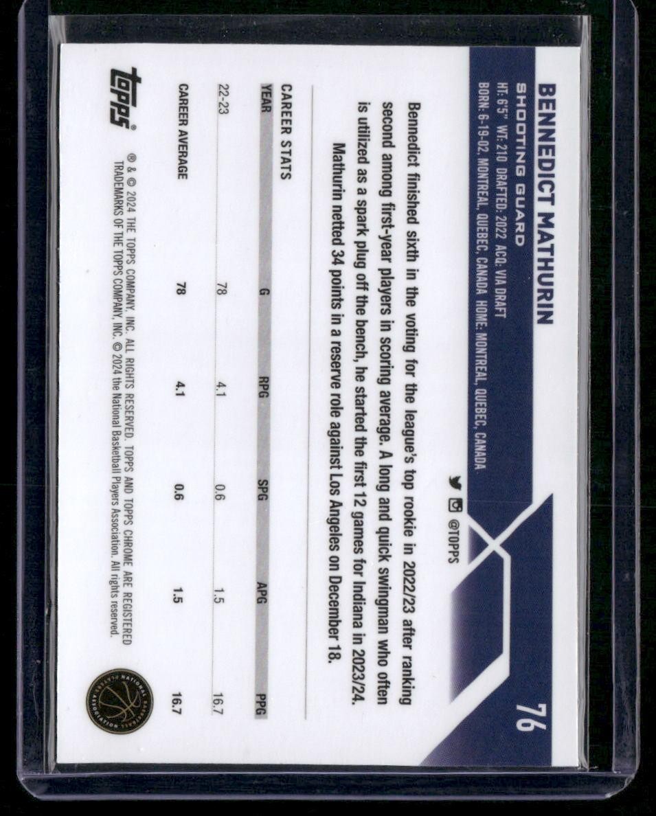 2023-24 Topps Chrome #76 Bennedict Mathurin