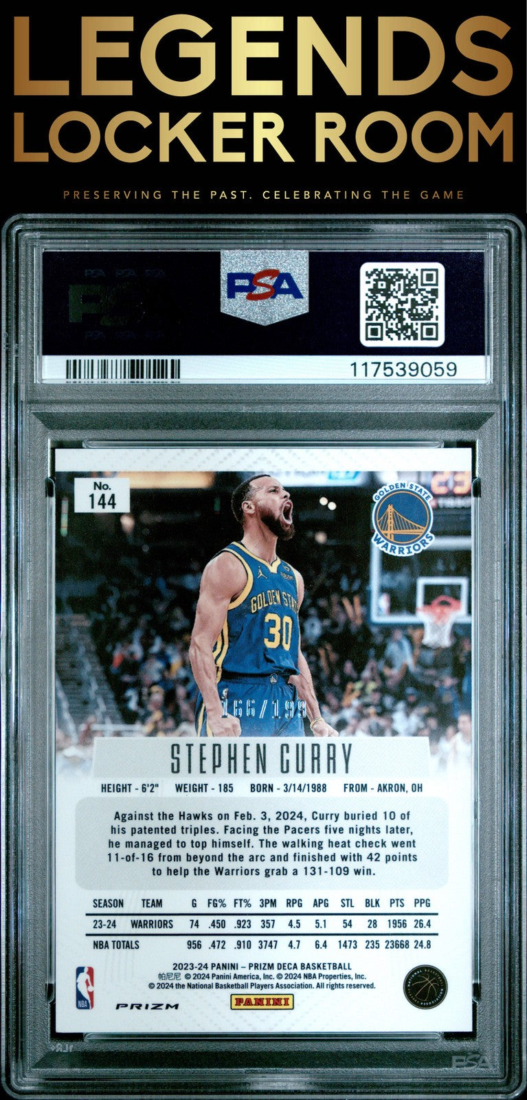 2023 Panini Prizm Deca #144 Stephen Curry Red Prizm PSA 10
