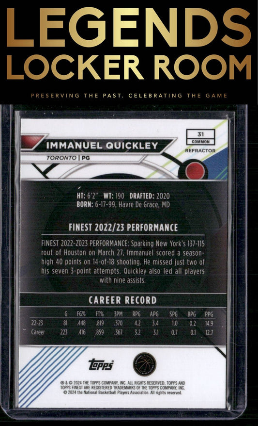 2023-24 Finest #31 Immanuel Quickley Refractors