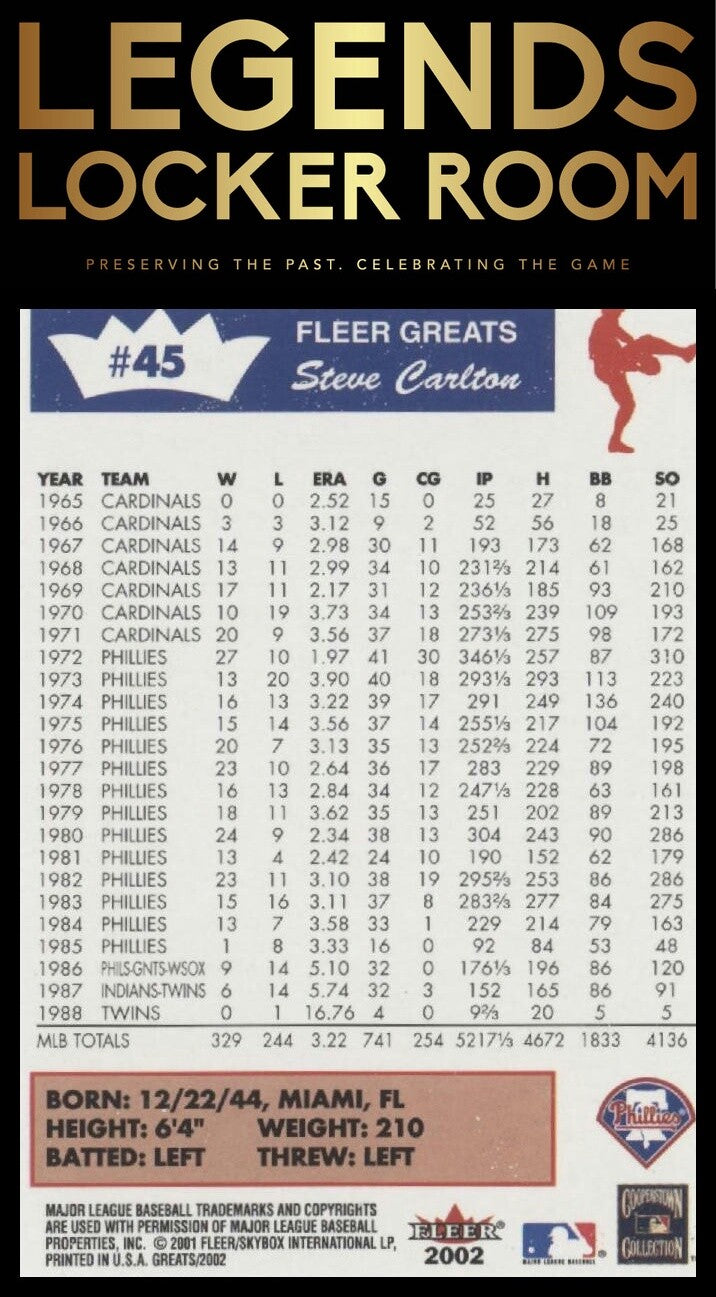 2002 Fleer Greats of the Game #45 Steve Carlton