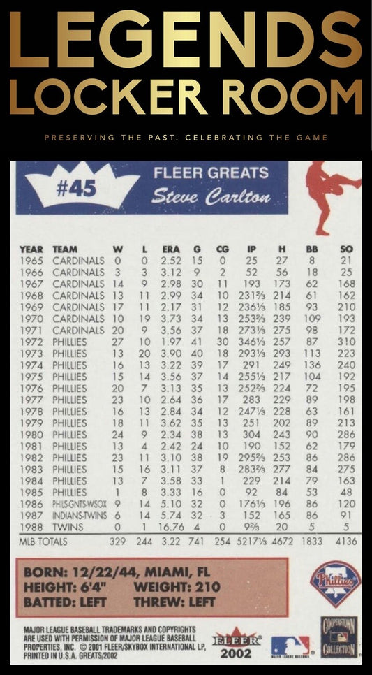 2002 Fleer Greats of the Game #45 Steve Carlton