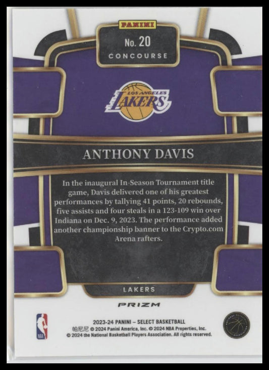 2023-24 Panini Select #20 Anthony Davis Orange Flash Prizms