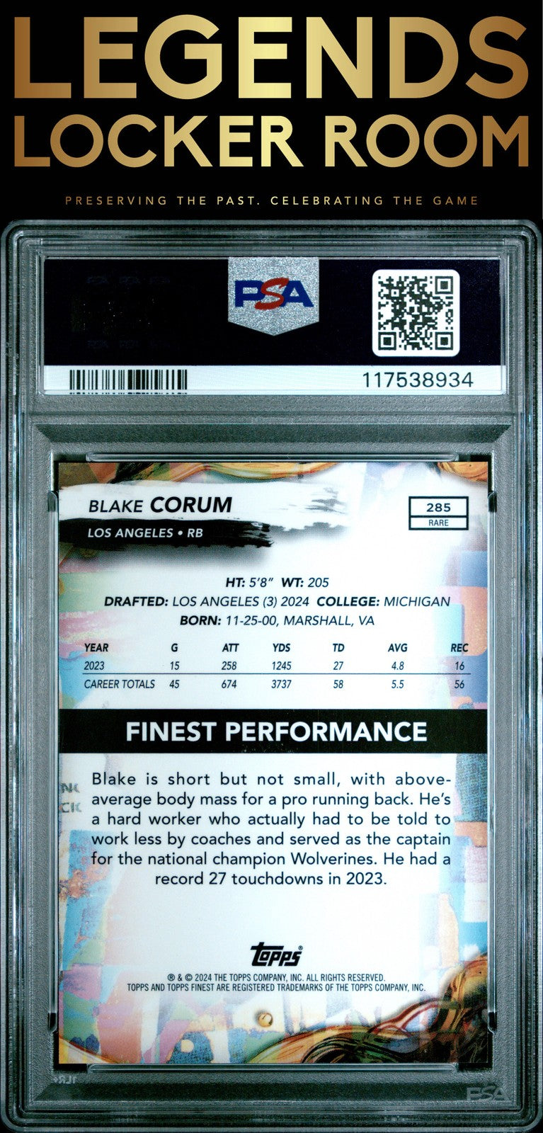 2024 Topps Finest #285 Blake Corum Gold Geometric PSA 10