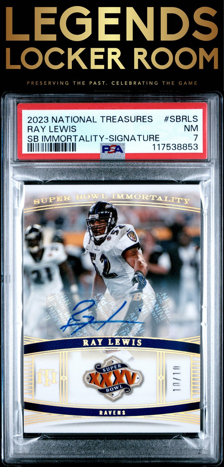2023 Panini National Treasures Super Bowl Immortality Ray Lewis PSA 7