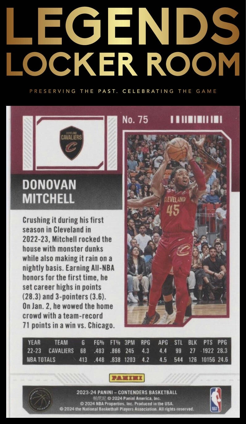 2023-24 Panini Contenders #75 Donovan Mitchell Season Ticket Retail