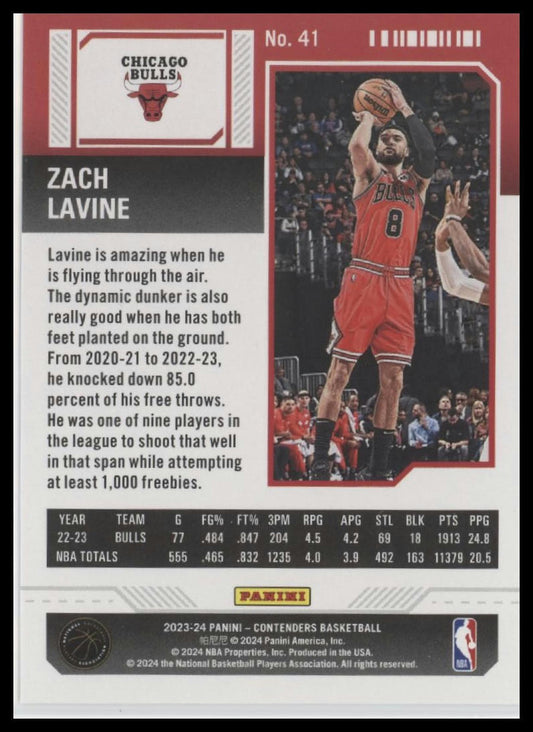 2023-24 Panini Contenders #41 Zach LaVine Season Ticket Premium Edition
