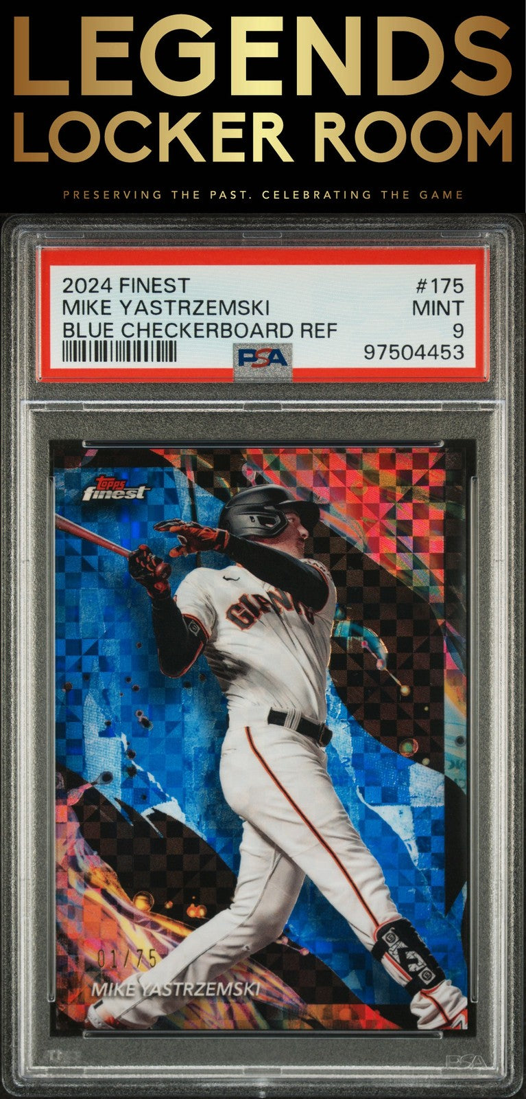 2024 Topps Finest #175 Mike Yastrzemski Blue Checkerboard Ref PSA 9