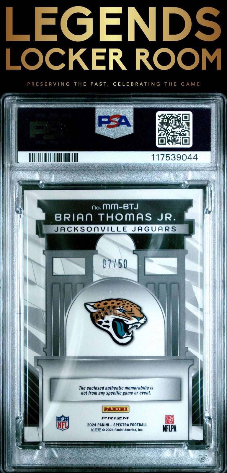 2024 Panini Spectra Monumental Memorabilia Brian Thomas Jr. /50 PSA 9