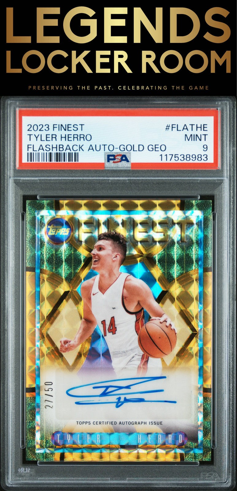 2023 Topps Finest Flashback Autographs Tyler Herro Gold /50 PSA 9