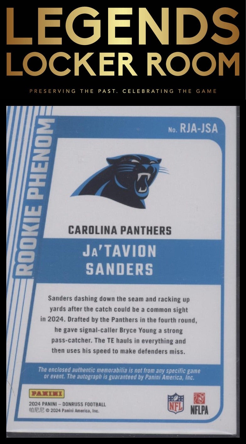 2024 Donruss #RJA-JSA Ja'Tavion Sanders Rookie Phenom Jersey Autographs #/99