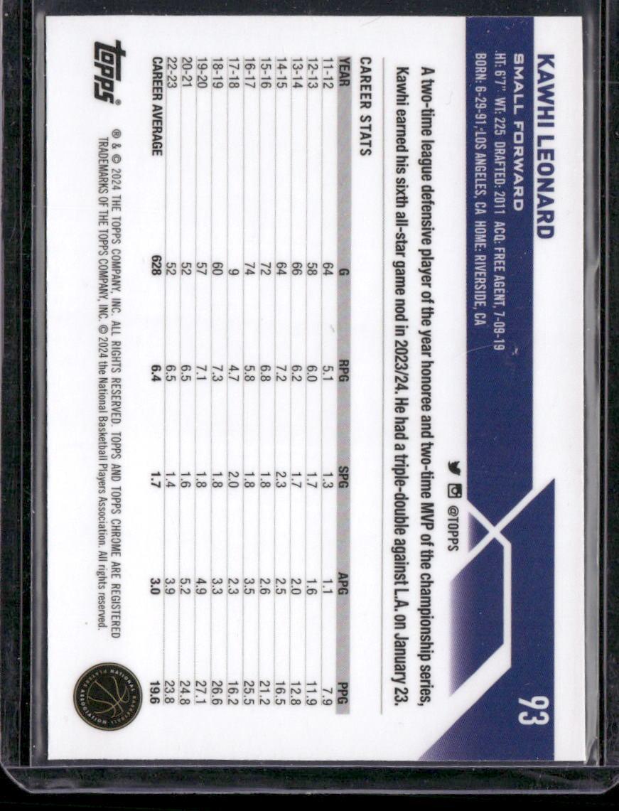 2023-24 Topps Chrome #93 Kawhi Leonard