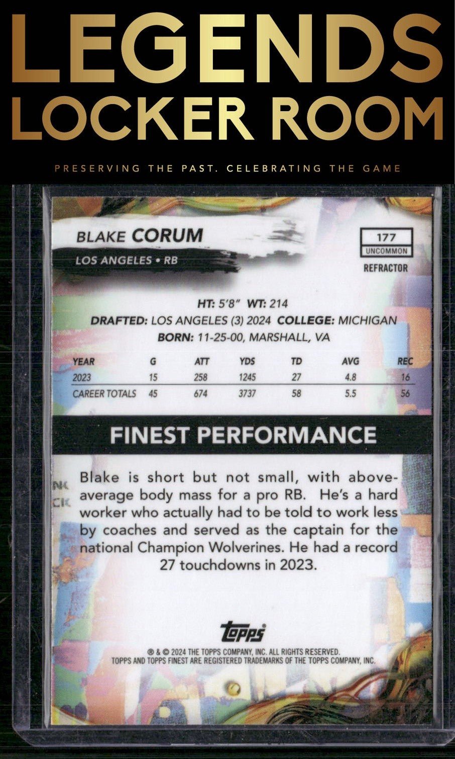 2024 Finest #177 Blake Corum Refractor