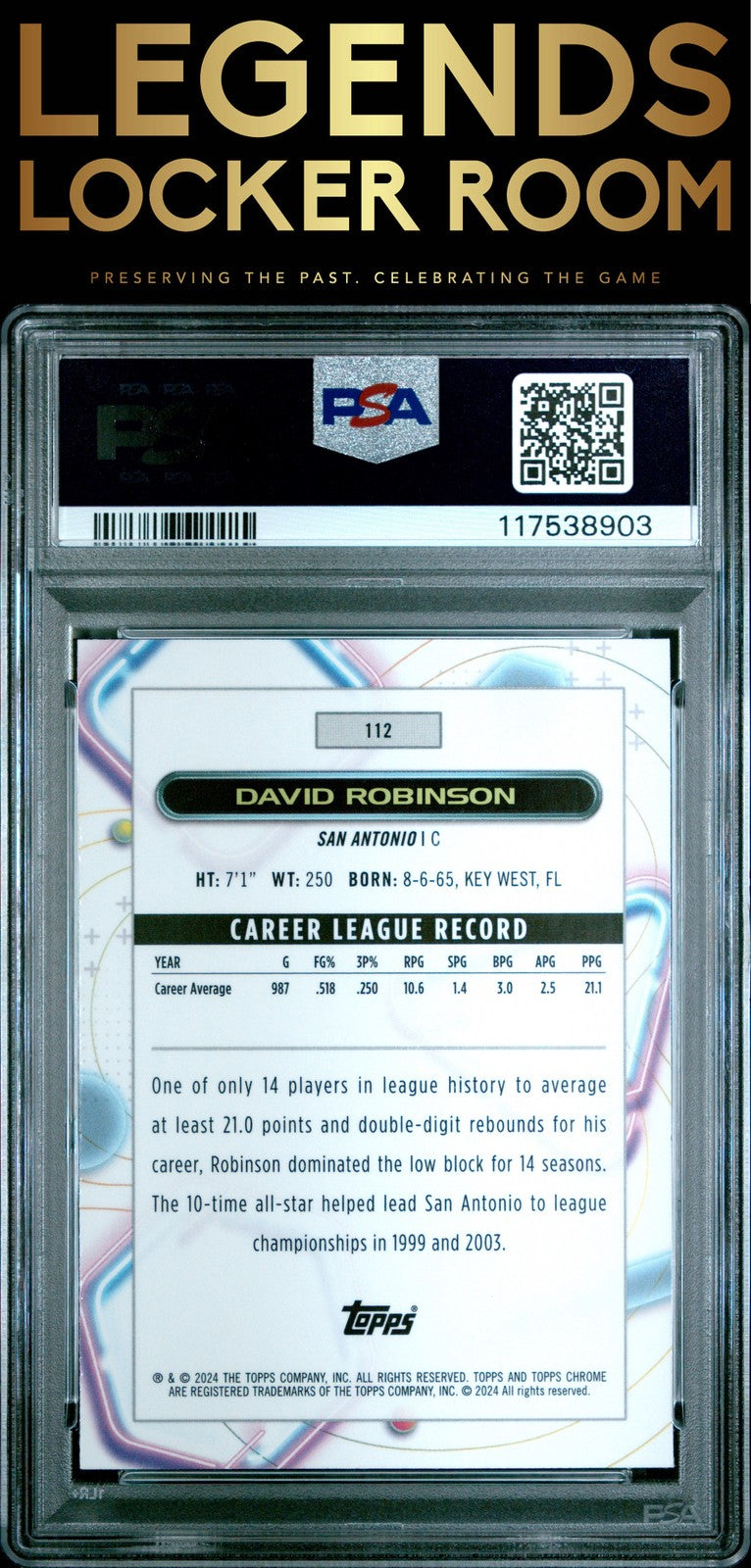 2023 Topps Cosmic Chrome David Robinson Green Space Dust /75 PSA 10