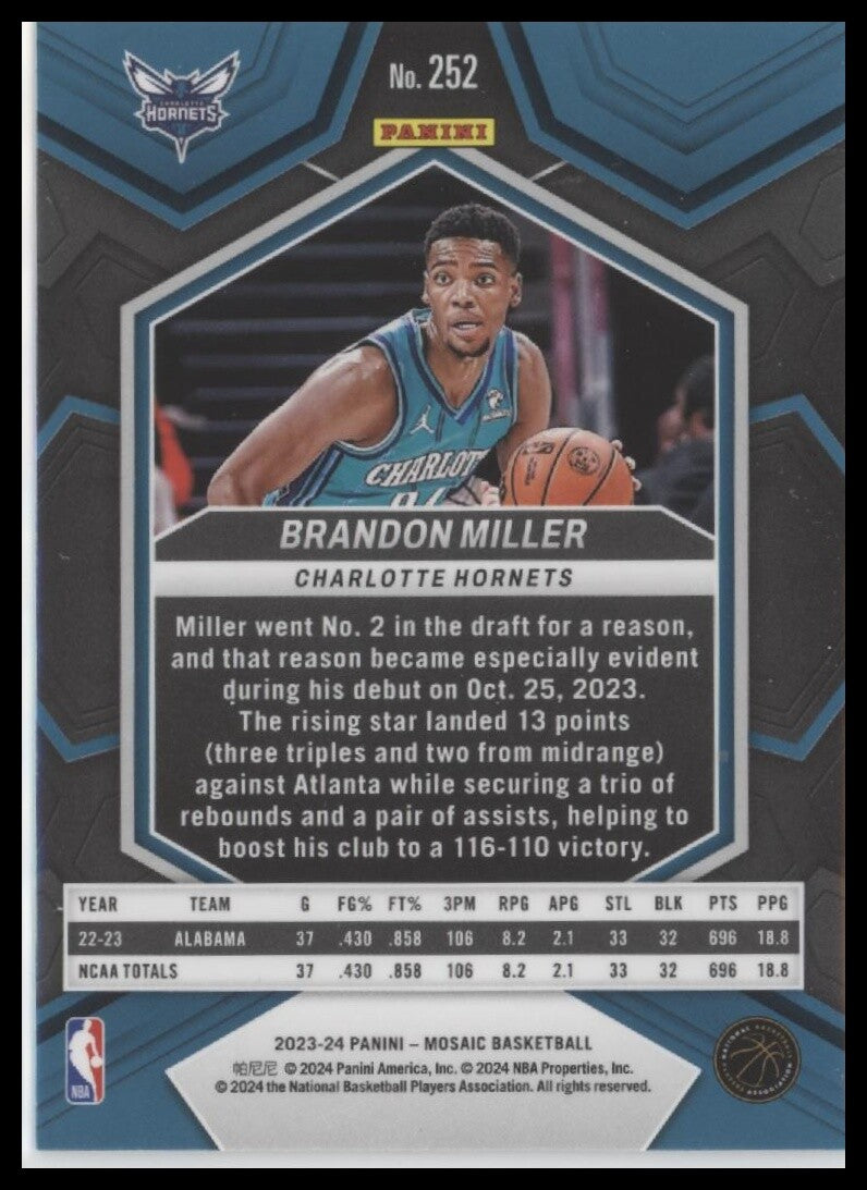 2023-24 Panini Mosaic #252 Brandon Miller NBA Debut