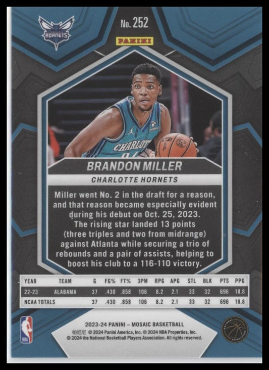 2023-24 Panini Mosaic #252 Brandon Miller NBA Debut
