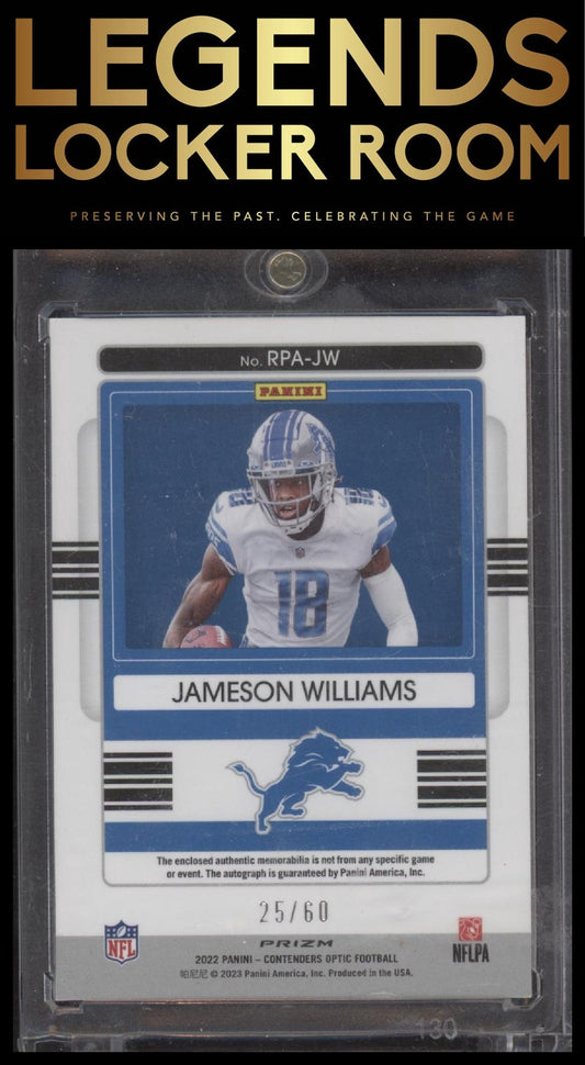 2022 Panini Contenders Optic Jameson Williams Rookie Patch Auto /60