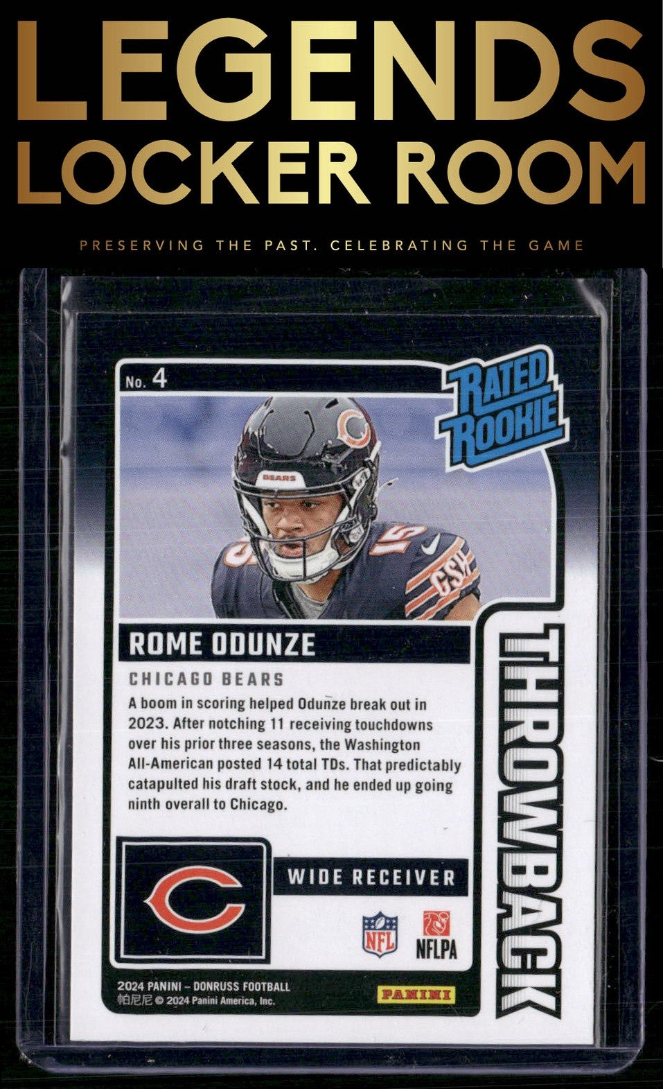 2024 Donruss #4 Rome Odunze Rated Rookies Throwback