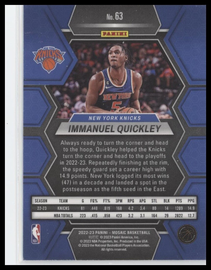 2022-23 Panini Mosaic #63 Immanuel Quickley