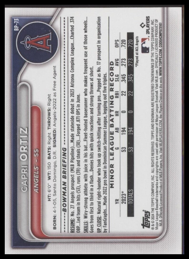 2024 Bowman #BP-73 Capri Ortiz Prospects