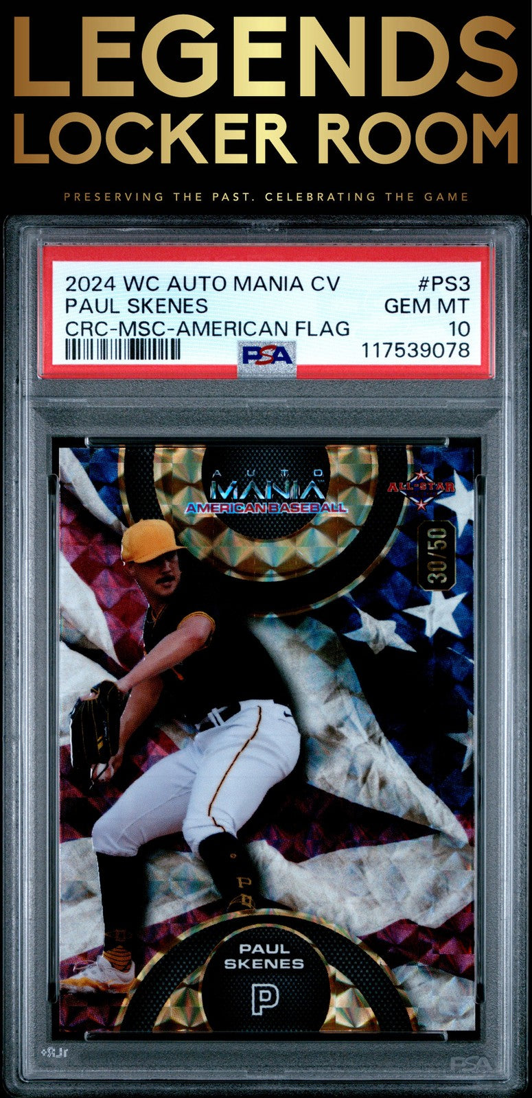 2024 Wild Card Auto Mania Paul Skenes American Flag PSA 10