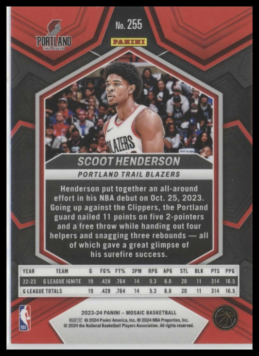 2023-24 Panini Mosaic #255 Scoot Henderson NBA Debut