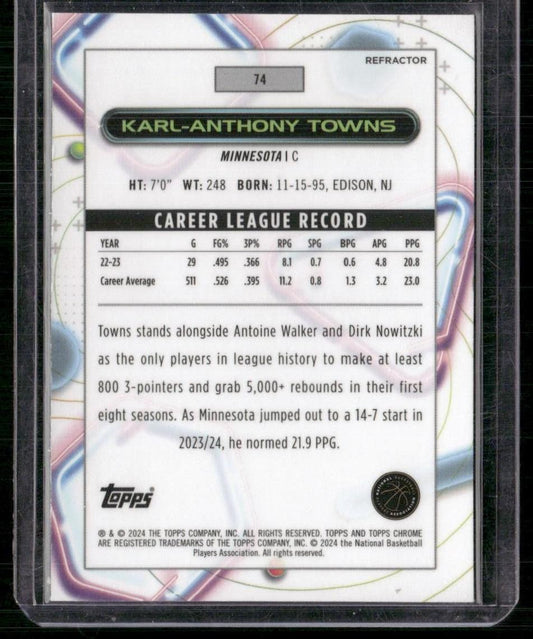 2023-24 Topps Chrome Cosmic #74 Karl-Anthony Towns Refractors