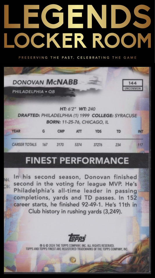 2024 Finest #144 Donovan McNabb Sky Blue Refractor #/250