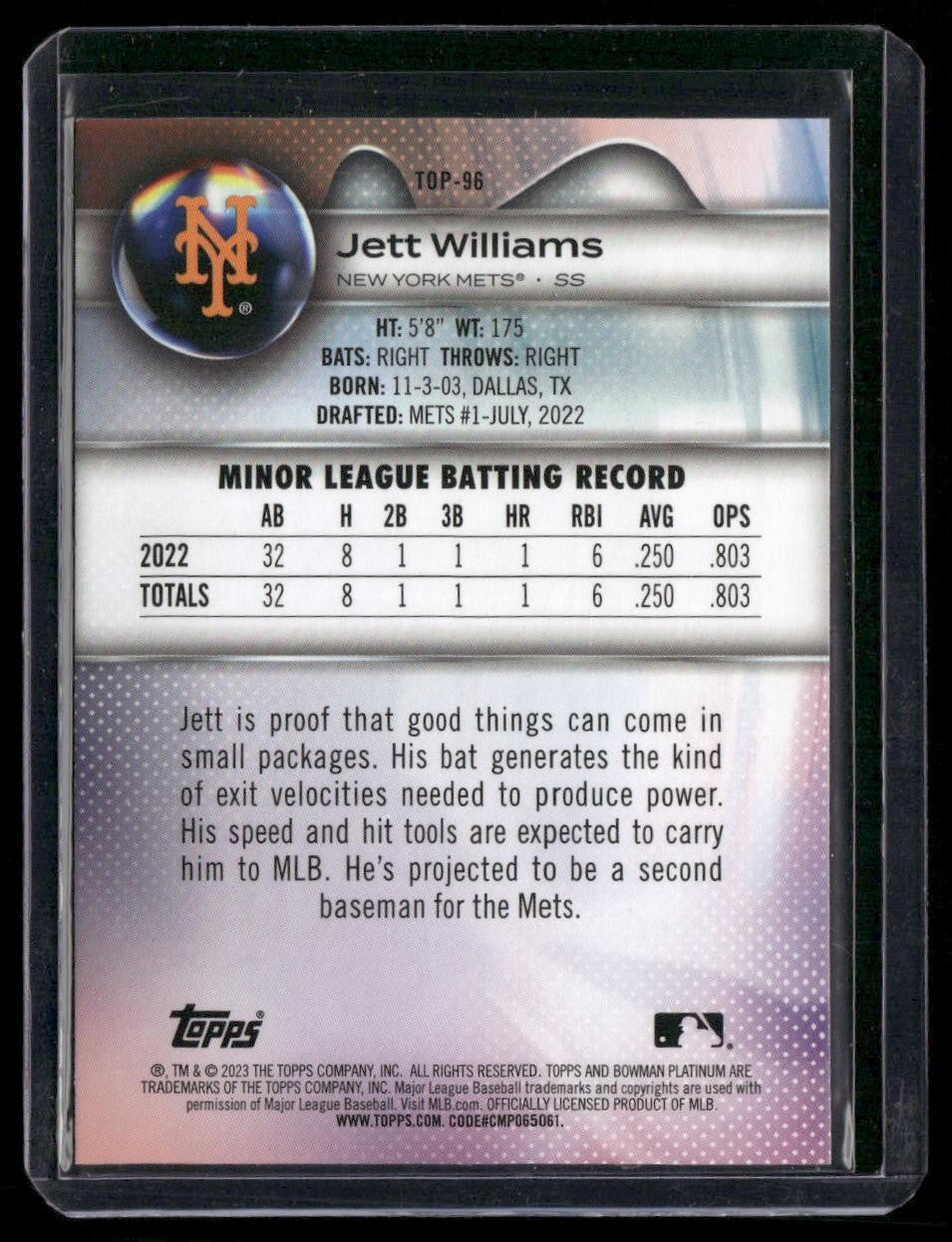 2023 Bowman Platinum #TOP-96 Jett Williams Top Prospects