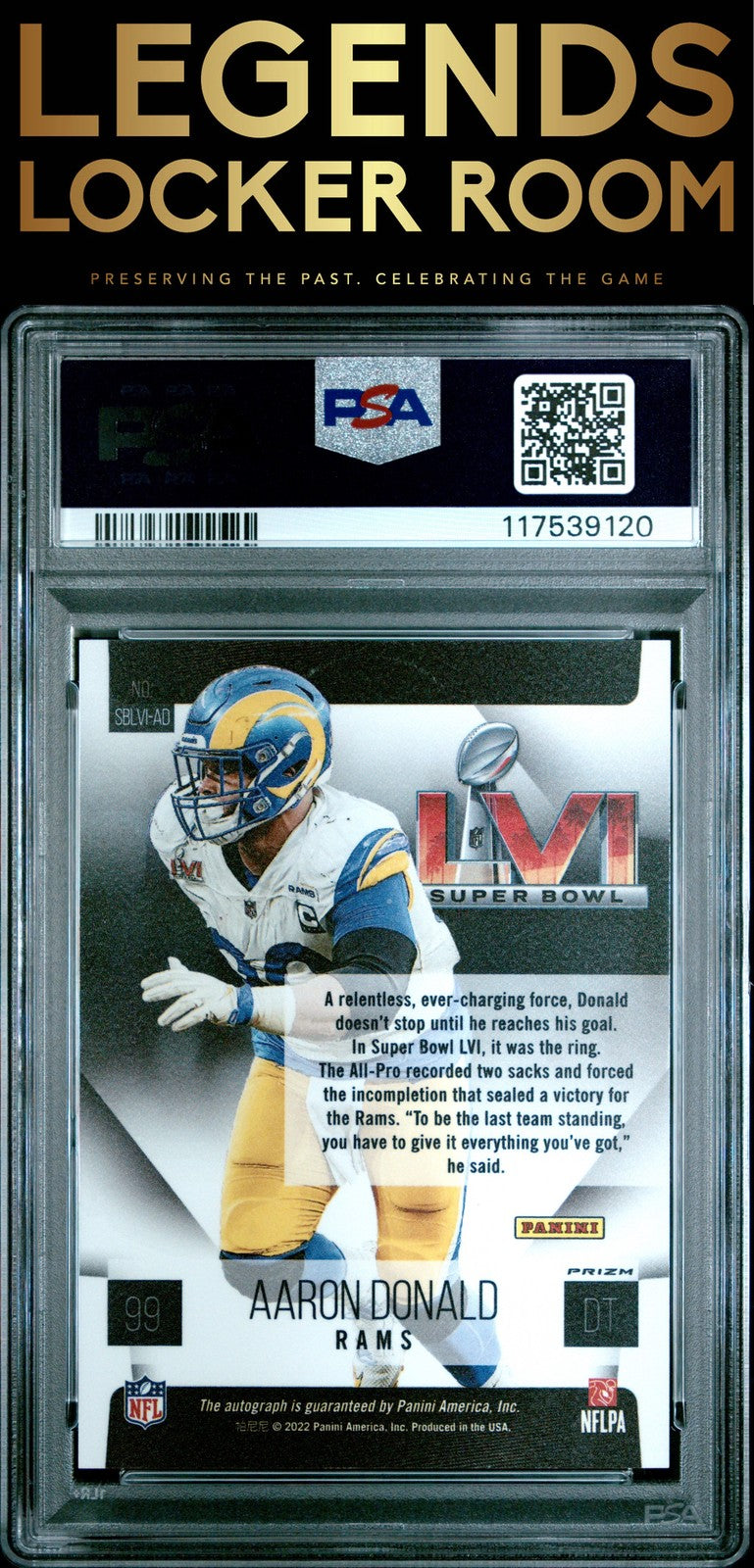 2023 Panini National Treasures Super Bowl Signatures Aaron Donald Super PSA 9