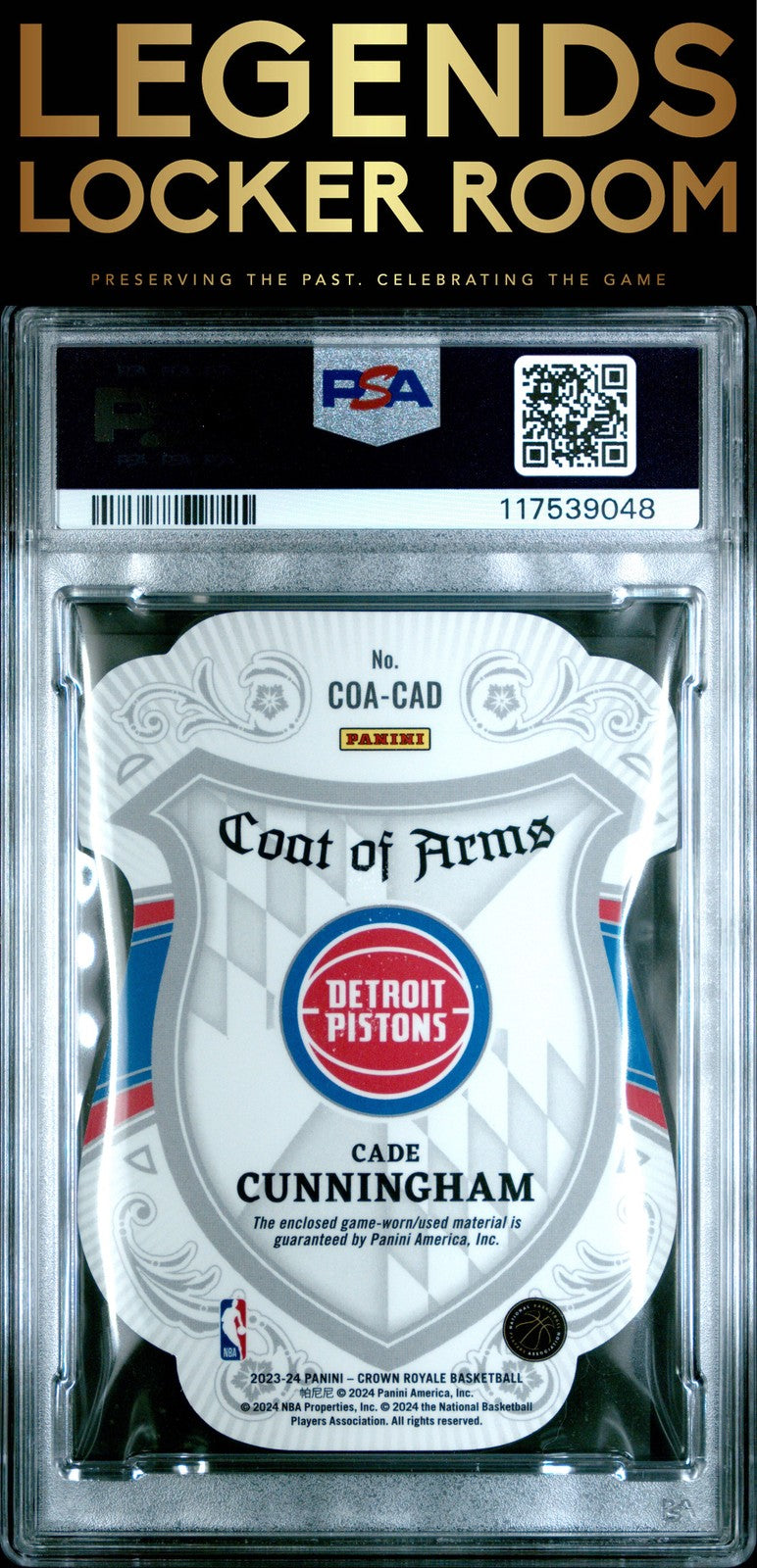2023 Panini Crown Royale Coat Of Arms Relics Cade Cunningham PSA 8