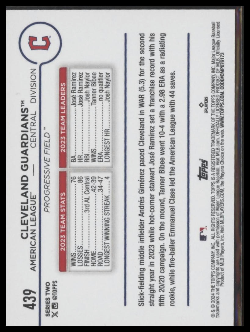 2024 Topps #439 Cleveland Guardians