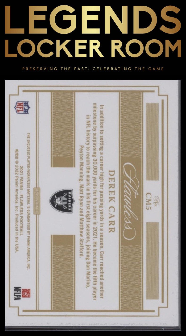 2021 Panini Flawless #CM5 Derek Carr Career Milestones #/10