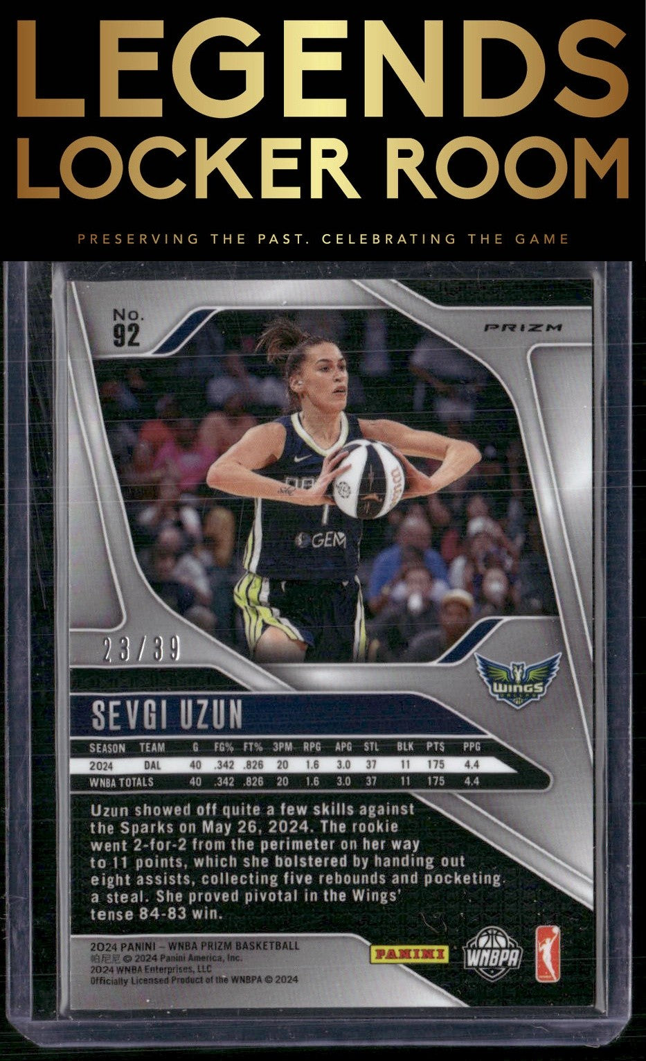 2024 Panini Prizm WNBA #92 Sevgi Uzun Black Velocity Prizms #/39