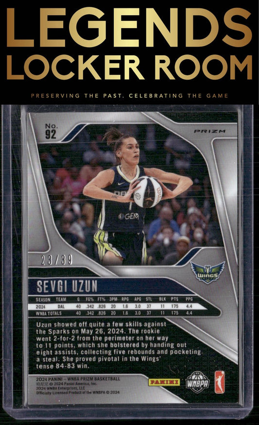 2024 Panini Prizm WNBA #92 Sevgi Uzun Black Velocity Prizms #/39