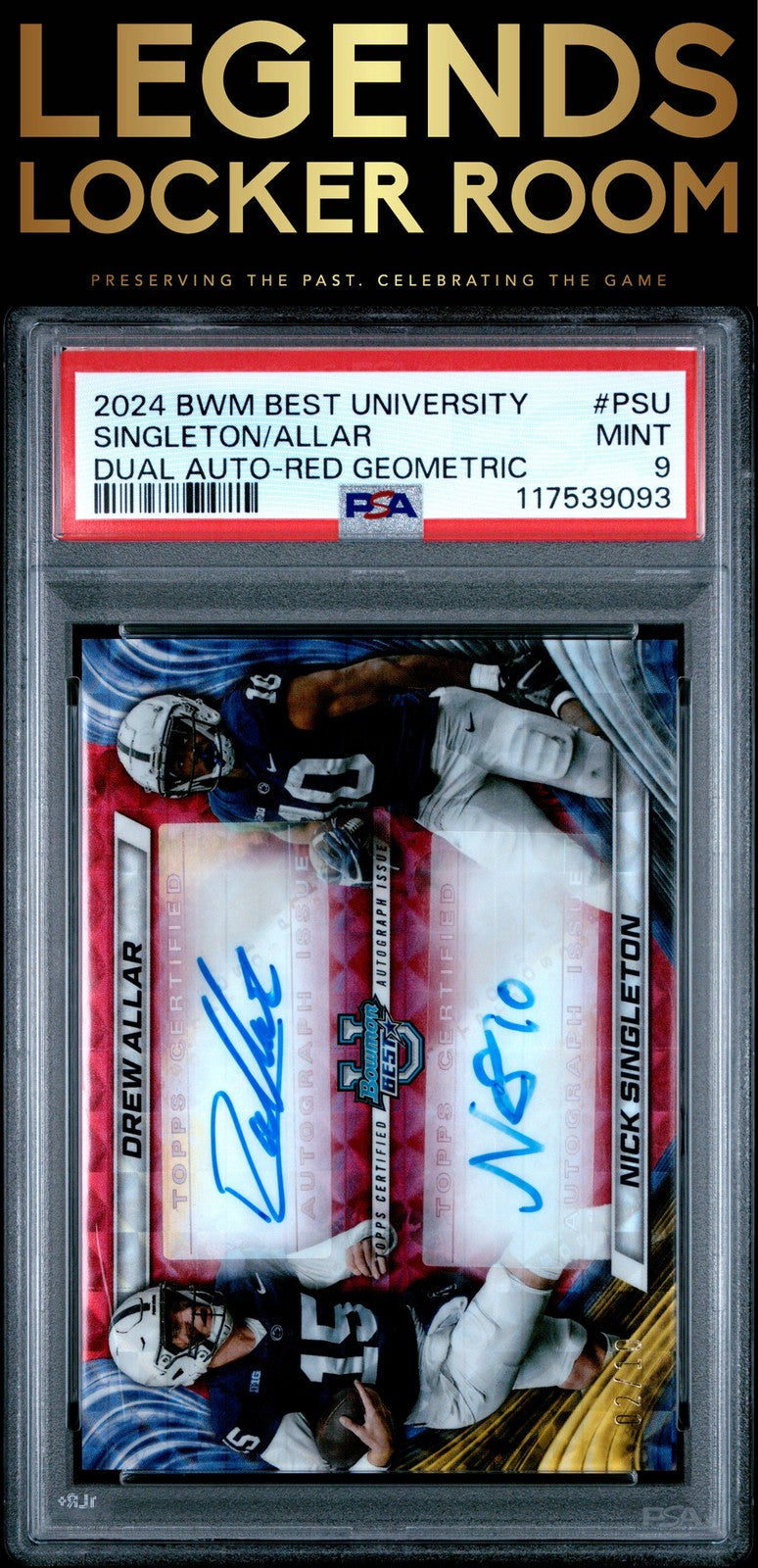 2024 Bowman Best University Dual Auto Singleton/Allar Dual Red /10 PSA 9