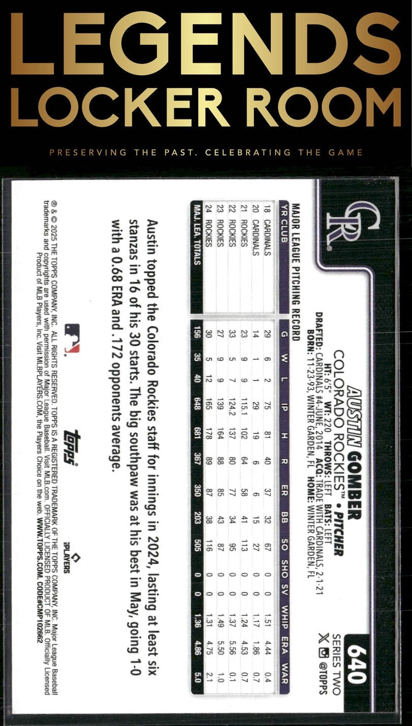 2025 Topps #640 Austin Gomber Rainbow Foil