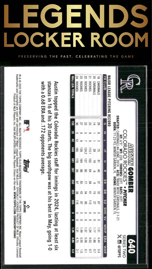 2025 Topps #640 Austin Gomber Rainbow Foil