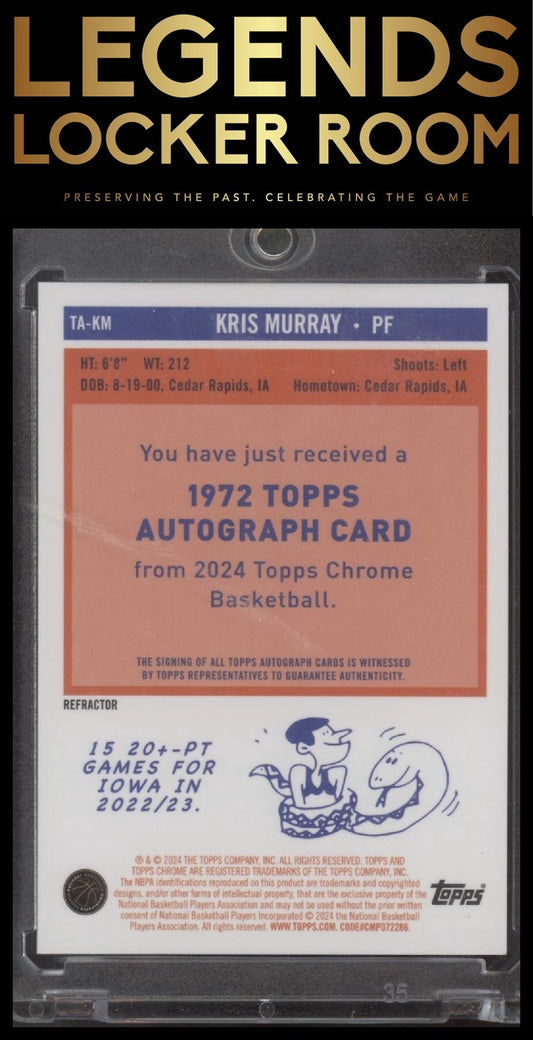 2023-24 Topps Chrome #TA-KM Kris Murray 1972 Topps Autograph Refractors