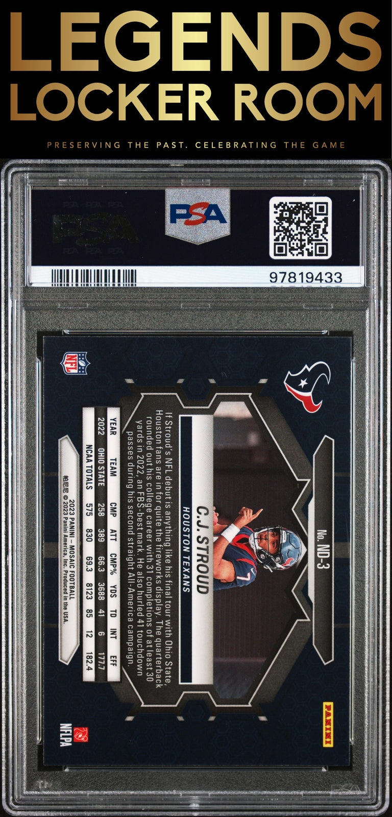 2023 Panini Mosaic Nfl Debut #ND3 Cj Stroud PSA 8