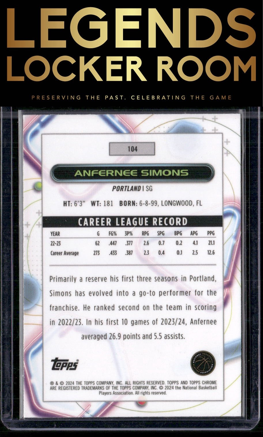 2023-24 Topps Chrome Cosmic #104 Anfernee Simons