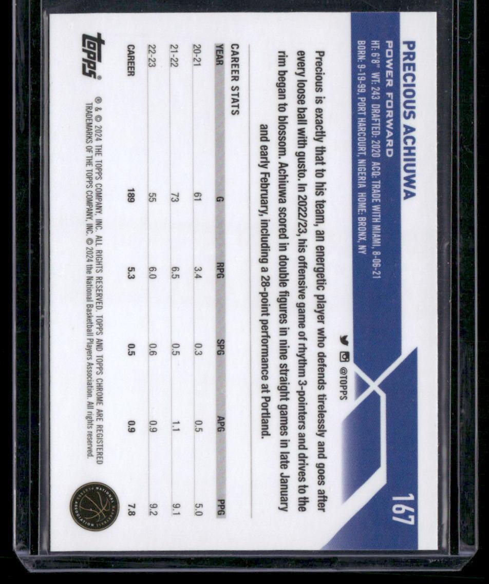 2023-24 Topps Chrome #167 Precious Achiuwa