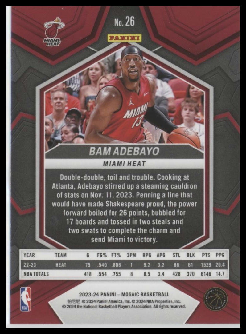 2023-24 Panini Mosaic #26 Bam Adebayo