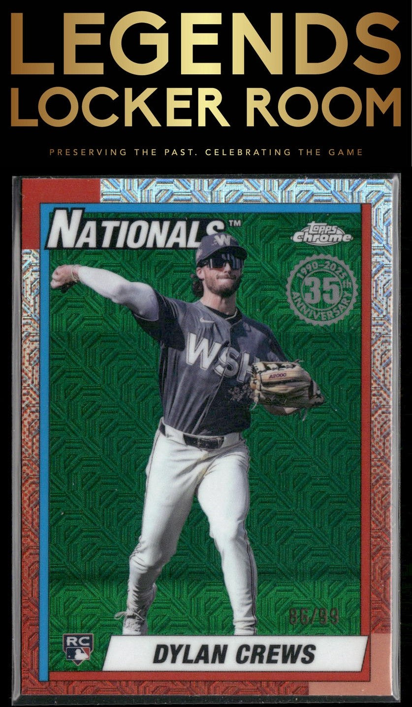 2025 Topps Dylan Crews 1990 Topps Baseball 35th Chrome Green Mojo /99