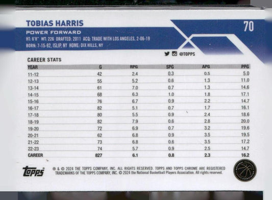 2023-24 Topps Chrome #70 Tobias Harris
