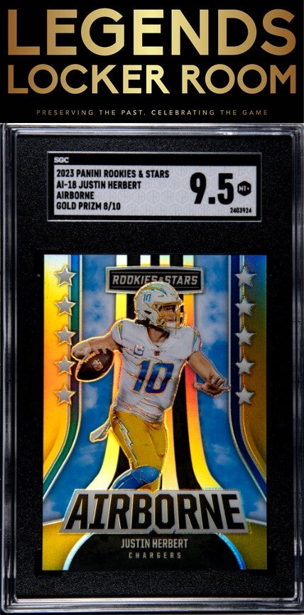 2023 Panini Rookies & Stars #AI-18 Justin Herbert Airborne Gold Prizm SGC 9.5