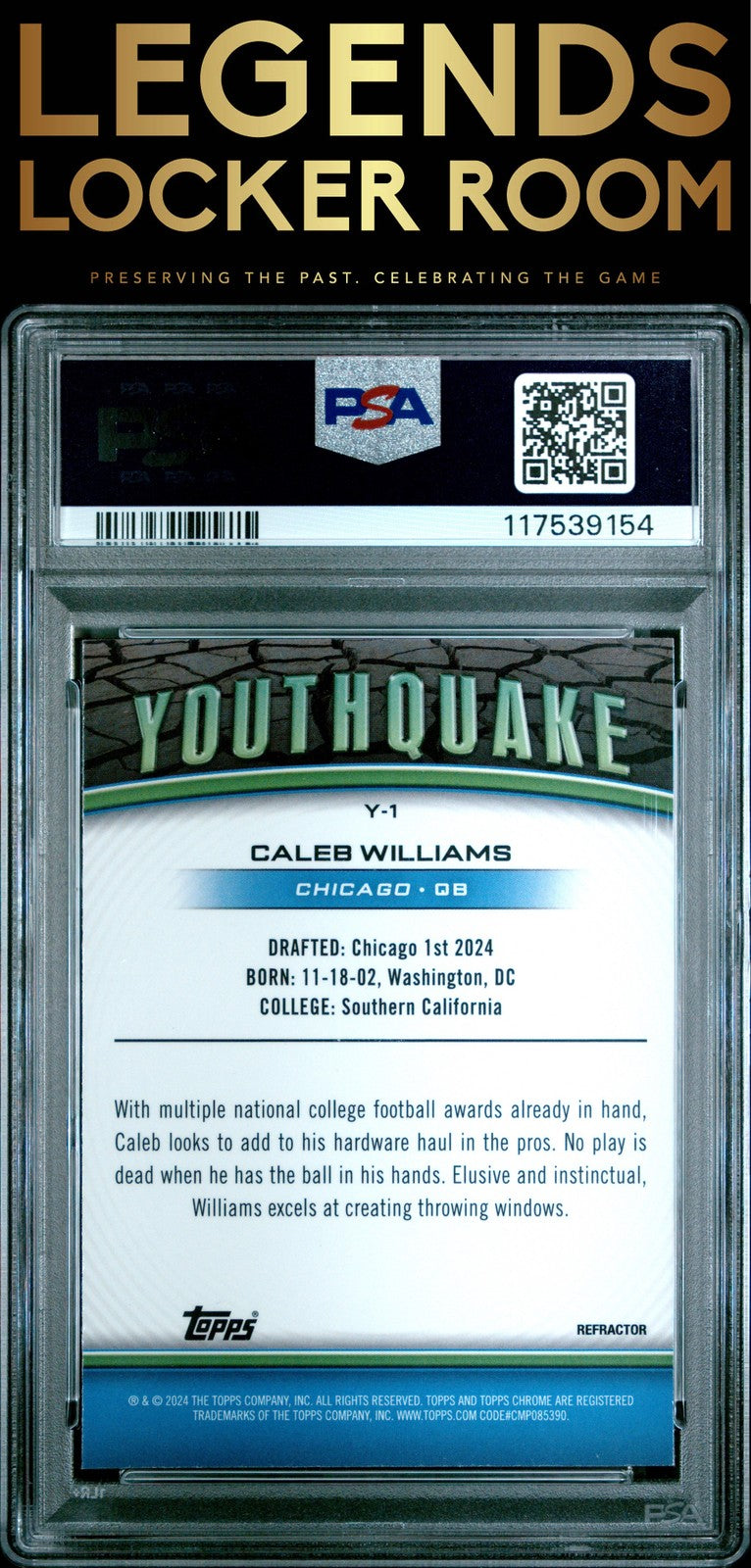 2024 Topps Chrome Youthquake #Y1 Caleb Williams Youthquake-Refractor PSA 8