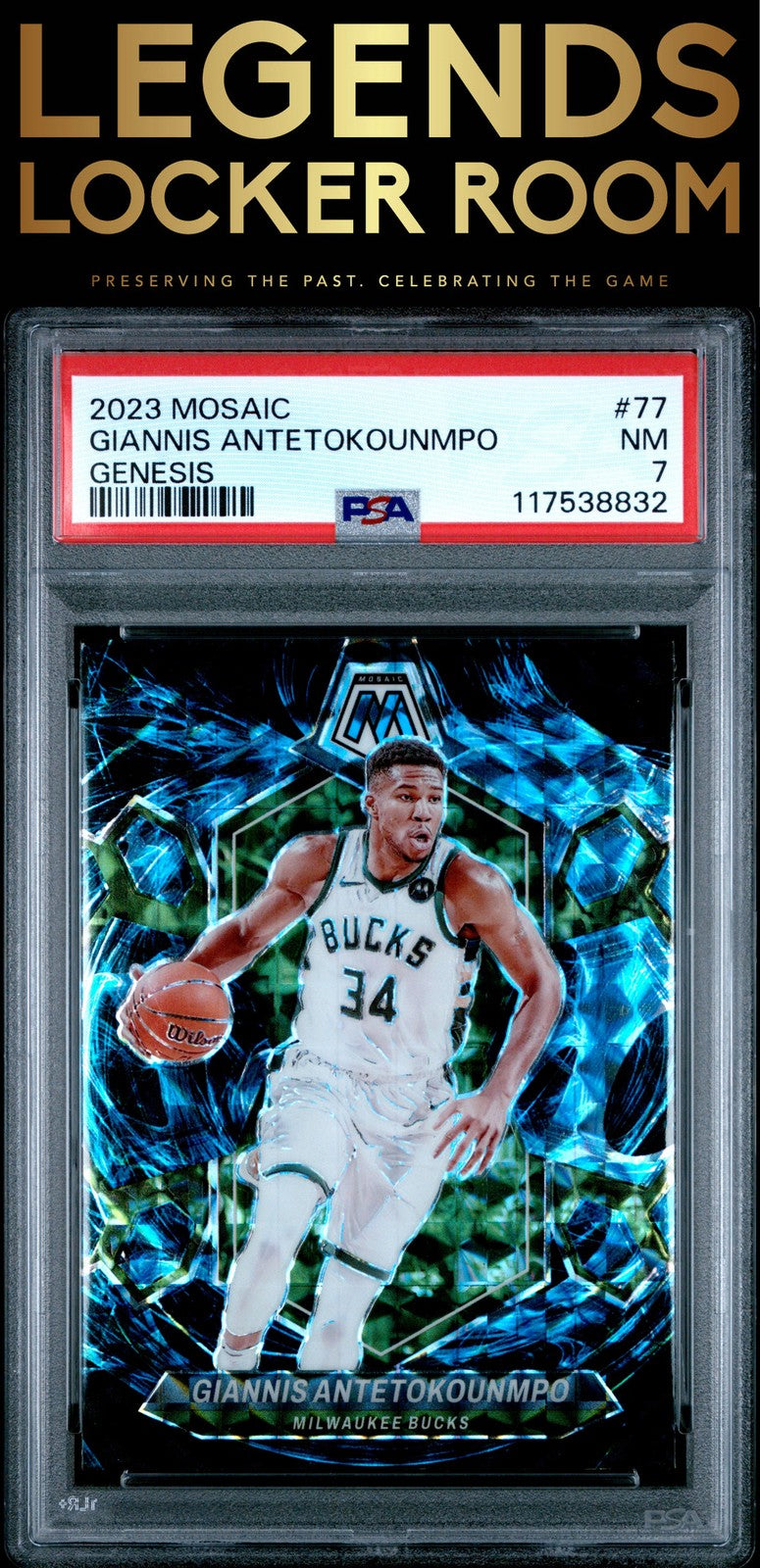 2023 Panini Mosaic #77 Giannis Antetokounmpo Genesis PSA 7